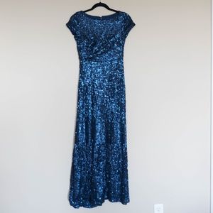 Adrianna Papell navy sequin full length dress